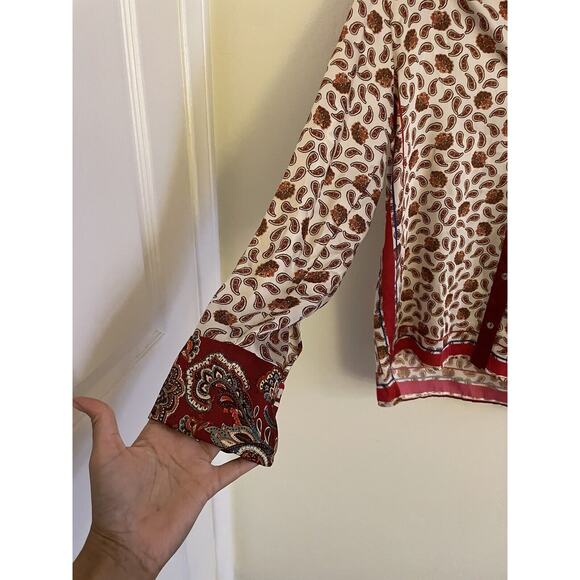 Zara Top Women's XS Paisley Satin Blouse Long Sleeve Collared Button Up - Picture 4 of 7